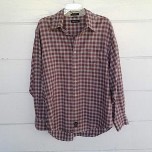 Nautica Men's Red Beige Plaid Button Down Shirt Long Sleeves Size Large